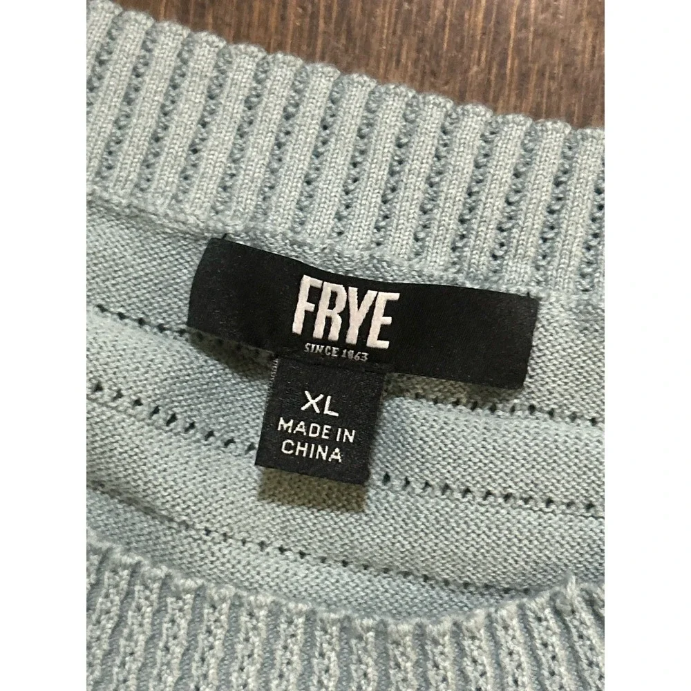 Frye Light Blue Striped Knit Crew Neck Pullover‎ Sweater XL Short Sleeve Women